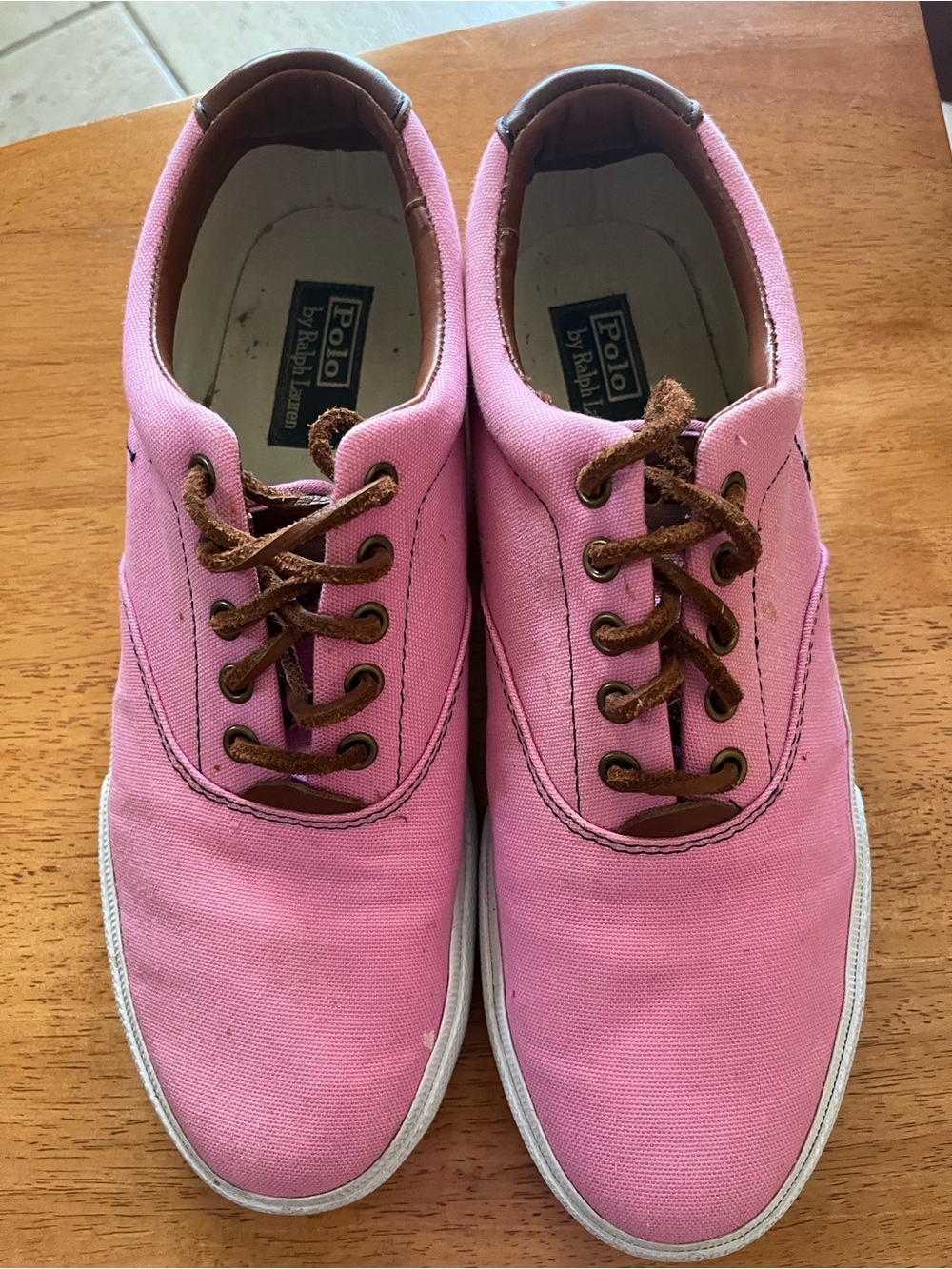 Polo by Ralph Lauren Pink Canvas Sneakers with Brown Laces
